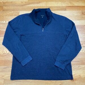 Van Heusen Quarter Zip Pullover Mens Large Blue Textured Ribbed Preppy Classic